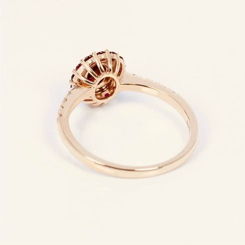 Genuine Pigeon Blood Ruby and Diamond Halo Engagement Ring 10K Solid Rose Gold - Picture 3 of 8
